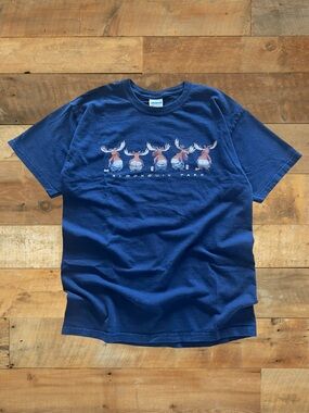 Algonquin Park Moose Graphic T Shirt Navy Blue Gildan Tagged Medium Cottagecore